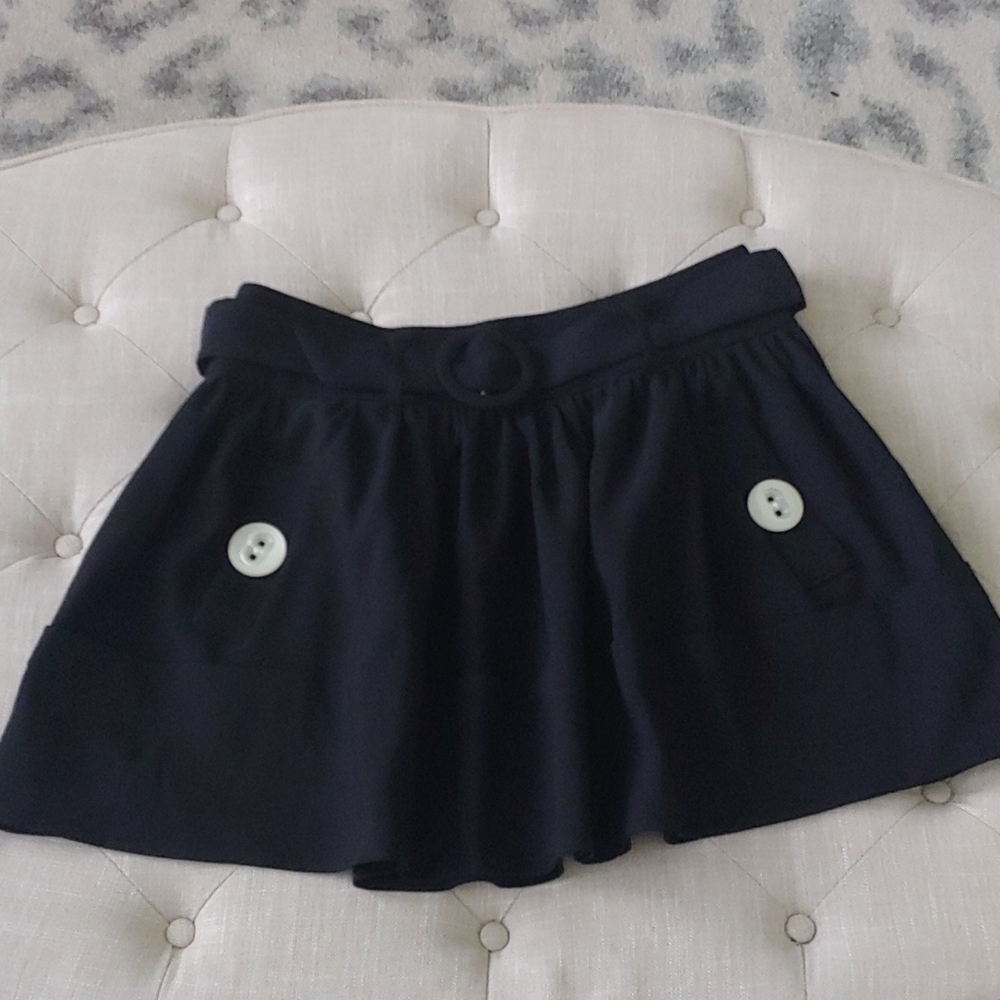 Xoxo 7/8 Black Skirt Pockets Belt Twirl Pleats
